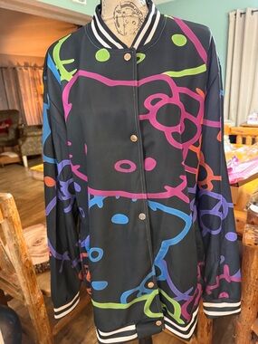 Black Multicolor Graphic Bomber Jacket